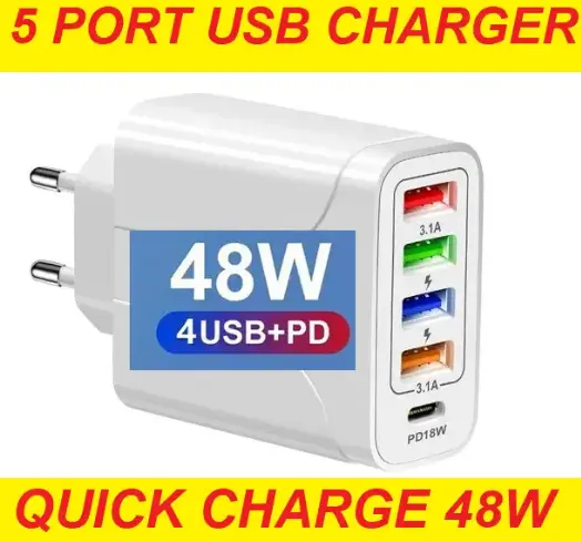 USB C Wall Charger 48W 5 Ports