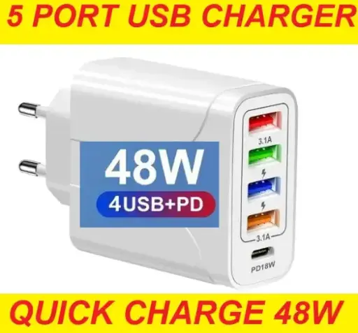 USB C Wall Charger 48W 5 Ports